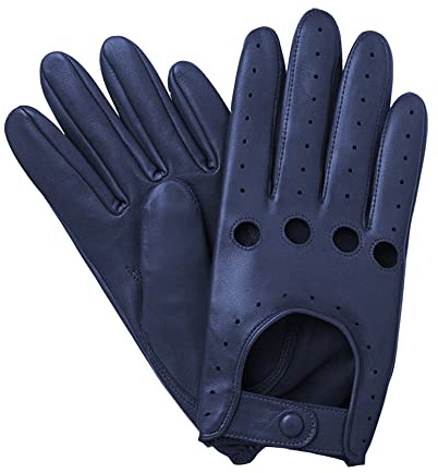 Swift Wear Guanti da uomo, classici, in stile retrò, per autisti, in morbida pelle di agnello, guanti da guida, Marina Militare, XL