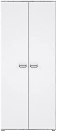 FORTE EMILY Schrank 80, Kleiderschrank, Kinderzimmerschrank, Jugendzimmer Flurschrank Industrial Stil Drehtürenschrank 2-türig, Weiß / Betonoptik LichtGrau, 80 cm breit x 188 cm hoch x 53 cm tief
