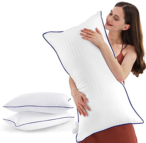 SEMZSOM Juego de 2 Almohadas de Cama para Dormir tamaño King, refrescantes, Calidad de Hotel de Lujo con Relleno Alternativo de plumón Suave de Primera Calidad para Personas Que Duermen de Espalda,