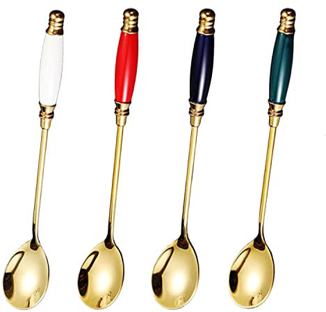 WUBAYI 4-Piece Stainless Steel Latte Spoon Set - Gold Long Handle Coffee & Tea Utensils | Multi-Use for Hot Drinks, Desserts, Home & Restaurants