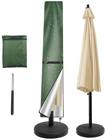 NAKIHOUSE Funda protectora para sombrilla, impermeable, resistente a la intemperie, anti-UV, resistente al viento, para exteriores y paraguas del mercado, (170 x 25/35 cm, verde)