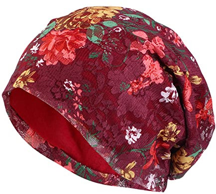 Spitzen Chemo Mützen Damen Sommer Beanie Kopftuch Super Weich Slouchy Turban Kopfbedeckungen Kop Wraps Beanie Mütze Kappe für Haarausfall, Kreb, Chemo Rot