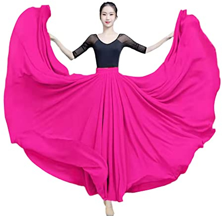 Gonna Danza del Ventre Donna 720 Gradi Doppio Strato Gonna Lunga Fluido da Ballo in Chiffon Tinta Unita Maxi Gonne Grande Swing Pratica Costume Full Circle Gonna Flamenco Abbigliamento da Ballo I S