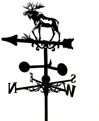 UZSPAC Wetterhahn für Garten Metall Elch-Styling-Design Wetterfahne für Garten Außenbereich Bauernhof Schmücken Schwarzes Finish 34 * 36 * 115cm