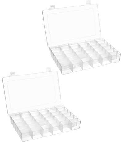 QWORK® 2 Stück transparente aufbewahrungsbox mit 36 fächern, sortierboxen für kleinteile, mit verstellbaren Trennwänden