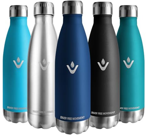 Vikaster Botella de agua, 500ml Botella agua acero inoxidable, Mantener 12H Caliente/24 Frío, Termo Sin BPA, Botella termica Niños, Adultos, Deporte, Oficina, Exteriores