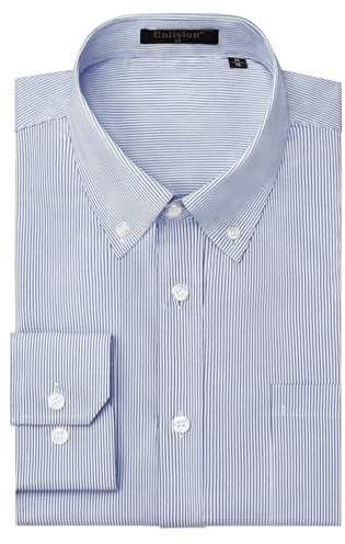 Enlision Camicia Blu Uomo Manica Lunga Classiche Formal Camicie a Righe Uomo Regolare Fit con Tasche XXL