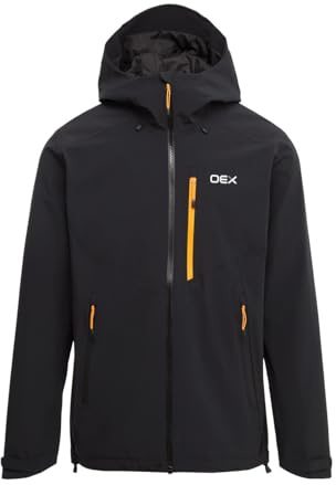 OEX Men's Aonach II Waterproof Jacket with Fully Adjustable Mountain Hood, 2-Layer Stretch Shell, YKK AquaGuard Zip & Pit Vents (UK, Alpha, XL, Regular, Regular, Black)