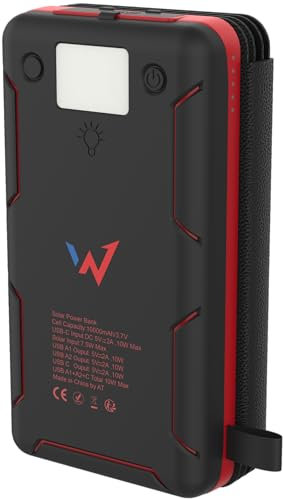 Wonder Full Power - Batería Externa Solar 10000mAh - 2 Puertos USB-A y 1 Puerto USB-C - Compatible con iPhone, Samsung, Huawei, Xiaomi y Otros. Cable USB-C Incluido.