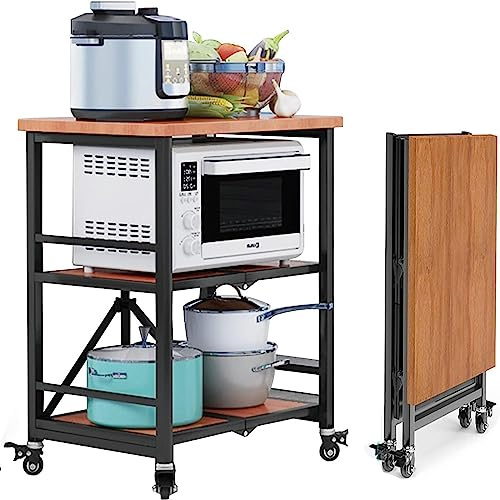 SLGGPJBU Folding Serving Trolleys 3-Tier Stainless Steel Storage Cart On Wheels - Rolling Catering Storage Organizer Rack, Movable Bar Service Trolley Table with Brake for Kitchen Hotels Restaurants