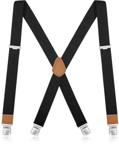 GOUNNU Hosenträger Herren Breit 3,5 cm mit 4 Metall Clips Hosenträger Elastic Verstellbare X-Rücken Einheitsgröße Herren Hosenträger Arbeitshose Extra Stark für Männer und Damen (Schwarz)