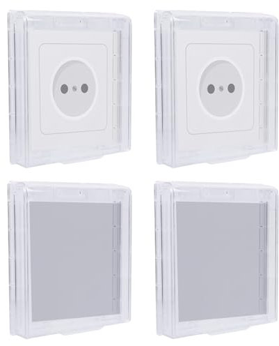 LEIBOCHAO Type 86 Réversible Cache Prise Murale Étanche 4 Pièces, Ultra-Mince Sans Perçage Cache Prise Electrique, Cache Interrupteur Mural, pour Salle de Bain, Chambres, Cuisine, Extérieur