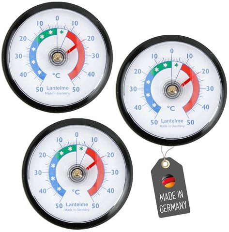Lantelme 3 Stück Kühlschrankthermometer selbstklebend + - 50°C Analog | Thermometer Set auch für Gefrierschrank Eisfach Kühltheke Kühlzelle Kühlfach Kühlschrank zum ankleben Bimetall (Schwarz)
