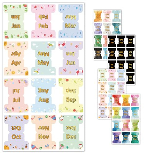 48 Stück Monatsregister, Planeraufkleber, Monats-Kleberegister, bunter metallischer Marmor und schwarzer Monatsindex, Designerzubehör für Büro, Schule, Studienplaner, Organisationen, Schüler, Lehrer