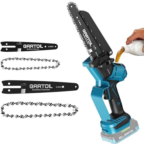GARTOL Akku Kettensäge 8 & 6 Zoll,1000W Bürstenloser Mini Kettensäge mit Automatische Kettenschmierung,Werkzeuglose Kettenspannung,Kompatibel mit Makita 18V Akku (ohne Akku)
