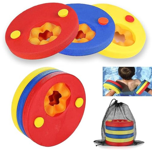 6 Stück Schwimmscheiben mit Aufbewahrungstasche, Einstellbare Eva Rund Delphin Schwimmflügel, Kein Aufblasen Erforderlich Schwimmhilfe für Kinder, Arm Schwimmplatte für 3-6 Jahren Schwimmen Lernen