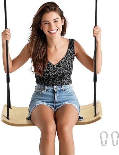 PELLOR Birch Wood Tree Swing - 330lbs Load, 20.8x7.8 Swing Seat for Adults&Kids, 59-86 Adjustable Nylon Rope, Indoor/Balcony Outdoor Swing for Parent-Child Interaction