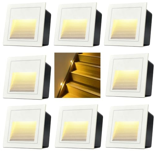 Arotelicht 120V Indoor Outdoor Step Lights, Indoor LED Stair Lights Warm White 3000K, Waterproof Recessed Wall Lights for Stair, Bedroom, Kitchen, Balcony, Hallway, Aluminum, 8Pack