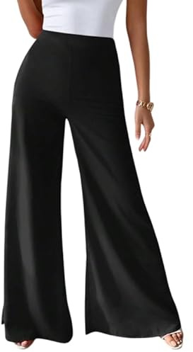 MCA Pantaloni Donna a Vita Alta Made in Italy – Gamba Larga, Palazzo Eleganti e Casual, Elastico in Vita, Look Ufficio o Tempo Libero (IT, Testo, L, Regular, Regular, Nero)