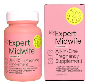 My Expert Midwife All in One Pre-Conception & Pregnancy Women's Vegan Supplements, 12 Essential Prenatal Vitamins & Minerals, 30 Capsules, 1 Months Supply