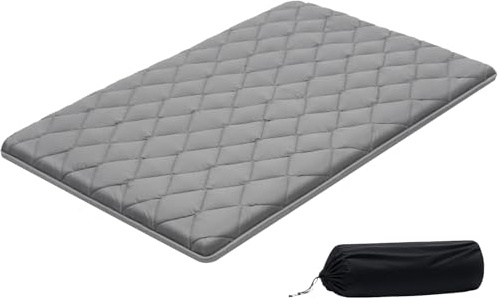VEVOR Matelas Futon Taille Lit Double, Matelas de Sol Japonais Pliable, Tatami Doux pour Dormir Yoga Méditation et Relaxation, 203,2x137,2x8,9 cm, 9 Couches, avec Sac de Rangement et Attaches, Gris