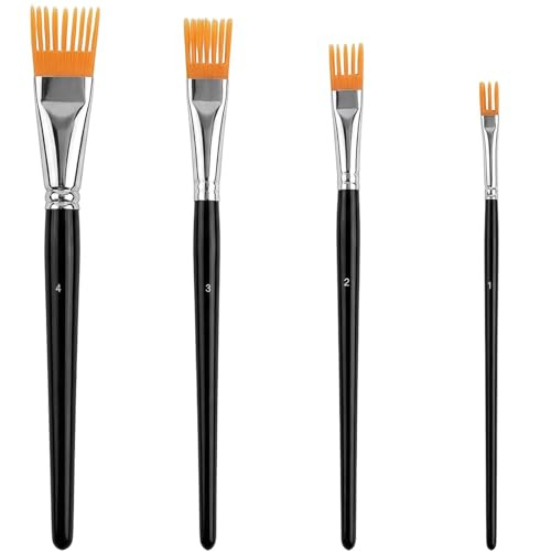 YAWYO Set di 4 Pennelli a Pettine Grainer, Pennelli Professionali per Artisti, 4 Misure di Pennelli Piatti per Texture per Pittura Acrilica, Olio, Acquerello e Guazzo