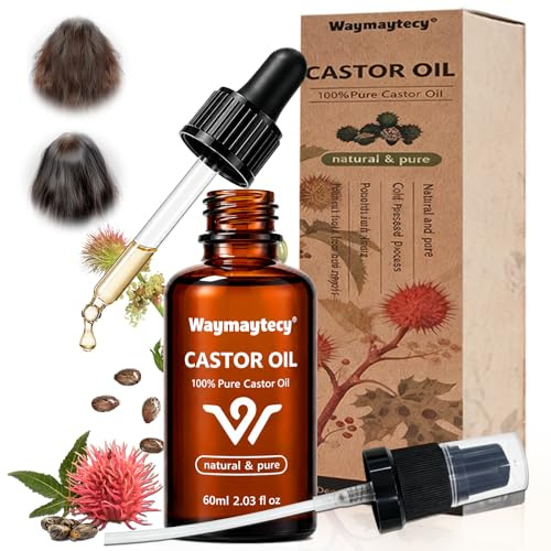 60ml Aceite de Ricino, Aceite de Ricino Puro Prensado, Aceites de Ricinos Prensado en Frío, Adecuado para Hombres y Mujeres, Nutre el Cuero Cabelludo, Cejas, Cuidado de Piel
