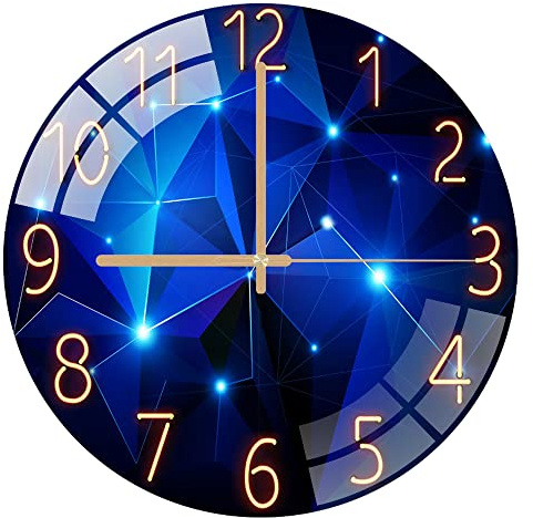 ALEENFOON Glass Wall Clock 12 Inch Silent Non Ticking Decorative Round Wall Clocks for Kitchen Living Room Bedroom Hallway Office (Starry Blue)