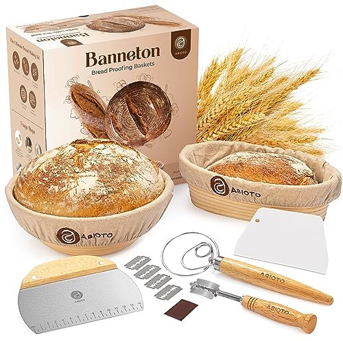 Cestini per la lievitazione del pane Banneton rotondi e ovali da 22,9 cm e accessori per la cottura del a lievitazione naturale, un kit completo di pasta madre con pane zoppa, frusta danese,