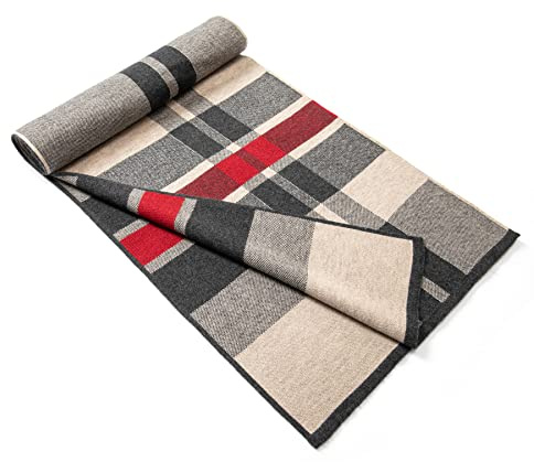 Lindoro Merino Wool Scarf for Men, Tartan Warm Lightweight Plaid Winter Long Scarves w/Gift Box (Camel)