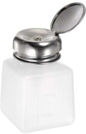 HARFINGTON Solvent Alcohol Dispenser 100ml(3.4oz) Push Down Liquid Dispenser Pump with Sealing Stainless Steel Lid for Acetone Cleanser Polish Remover, White