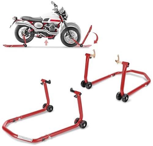 Herrselsam Motorcykellyftare, monteringsställ, motorcykel, motorcykelstativ, motorcykel, lyftare, breddjusterbar, underhåll/monteringsarbete för motorcyklar upp till 300 kg (1 par röd)