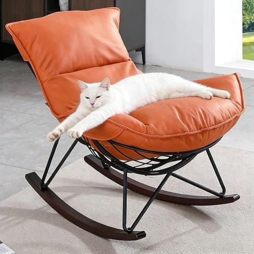 Mingone Schaukelsessel mit Metallrahmen und Dickem Kissen, Orange | Abnehmbares Kissen, bis 150 kg belastbar, Schlaf-, Wohnzimmer, Terrasse, Garten