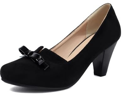 elerhythm Damen Mary Jane Bownot Geschlossene Runde Zehe Vintage Heels Gatsby 1920er Jahre Pumps 1950er Viktorianische Retro Schuhe (Schwarz EU37)