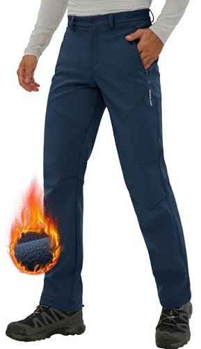 Pioneer Camp Herren Wanderhose Gefüttert Fleece-Hose Trekking Wasserabweisend Winterhose Outdoorhose mit 3 Reißverschluss Taschen Dunkelblau Größe:L