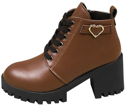 liaddkv Bottines pour femme avec talon à lacets - Tige courte - Talon bloc - Semelle profilée - Bottes de moto en cuir - Bottes d'équitation vintage - Bottes de cowboy western, marron, 42 EU