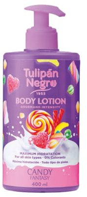 Tulipán Negro Loción Corporal con dosificador Candy Fantasy, máxima hidratación 400 ml, intensamente perfumada y para todo tipo de pieles