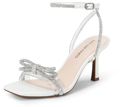DREAM PAIRS Women's Double Bowknots Heels Sandals,White-Pu,7