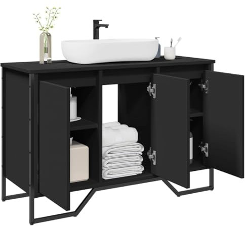 Gecheer Lavabo Nero Truciolato 91x35x60 cm - Mobile Bagno Autoportante Sottolavabo Salvaspazio P848659