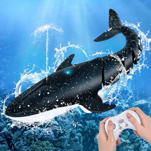 IEEILULU Ballena Teledirigido, 2.4GHz RC Barco Ballena con USB, Lancha Ballena Simulación Recargable, Juguete Acuático, Barco Eléctrico Regalo para Niños Mayores de 6+ Años Piscina (Azul)
