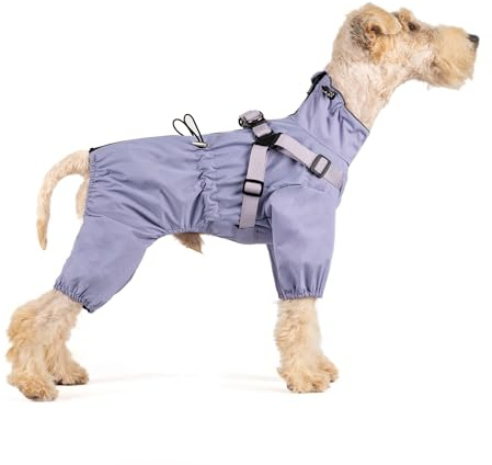 Mile High Life Impermeabile per cani, copertura completa, per cani di piccola taglia, con imbracatura, regolabile a 4 gambe, con striscia riflettente e polsini elastici (viola, XXS)