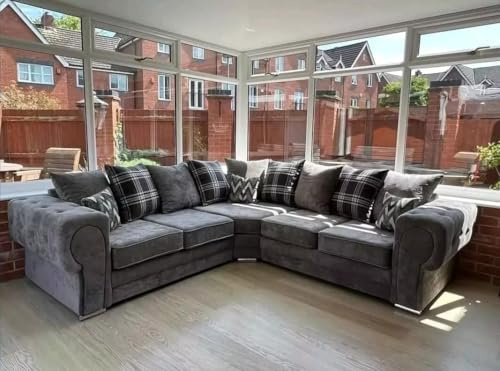 Chesterfield Corner Sofa Range | 2c2 3c2 2c1 and fabrics available | Corner Sofa Living Room UK Upholstered | Grey Fabric