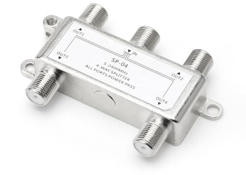 BKSATVerteiler 4fach, 5-2400mh Sat VerstäRker, Sat Splitter UnterstüTzt Dvb-S/S2, Dvb-T/T2, Dvb-C/C2 HDTV und Uhd 4k, Antennenverteiler 4fach für Tv- und Rundfunksatelliten、Ukw、Dc-Durchlass