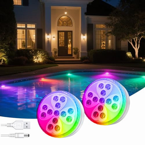 Illuminazione per piscina subacquea e sommergibili, dimmerabile, resistente alle immersioni, luce LED per piscina con 4 modalità di luce e 10 colori di luce, luce subacquea a batteria, per vasche da