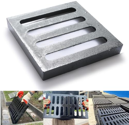 Cast Iron Drain Grate, 9 * 9in Heavy Duty Outdoor Drain Cover, B125 Class Channel Grate, Metal Sewer Grate, Black Square Drainage Grate for Concrete Floor, Yard, Driveway & Garage.