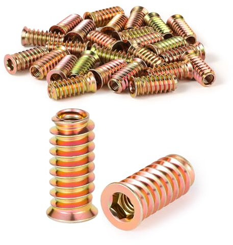 msymsyu 25 Pièces Insert Fileté Bois M8x20mm Insert Fileté Manchon Rampe Acier Carbone Manchon à Visser Pour Pour Fabrication de Meubles en Bois et Assemblage de Meubles