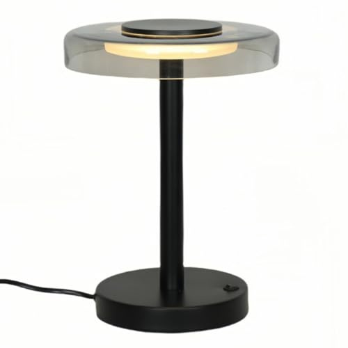 Liadomo Tischleuchte Volos, LED, mit Kabel, schwarz, modern, Glasschirm, Metallfuß, Tischlampe für Sideboards, Nachttisch, Warmweiß