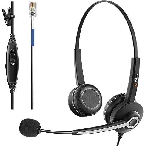 Wantek Corded phone Headset with Noise Cancelling Microphone,RJ9 Wired Telephone Headset for Landline Phones,Compatible with Plantronics&Cisco,Call Centre,Office,Home Use