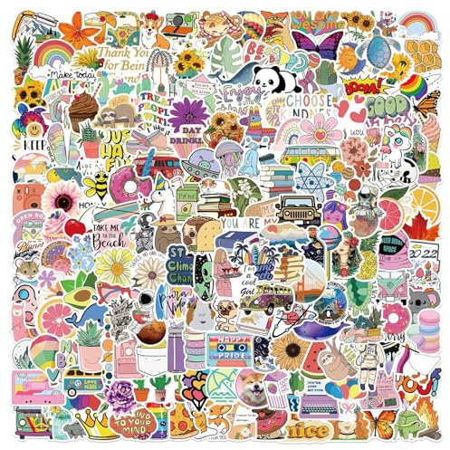 200 pcs Cute Scrapbook Preppy Vinyl Aesthetic Stickers Sticker Pack for Adult Girls Scrapbooking Kindle Laptop Journal Suitcase Guitar Phone Water Bottle