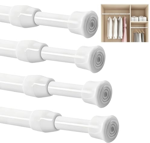 4 Piezas Barra de Tensión Telescópica 30-50 cm, Barra Cortinas Extensible, Barras Extensibles para Cortinas, Barras de Cortina de Tensión Pequeñas, para Cocina Baño Armario y Ventana (Blanco)